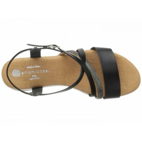 NEW Eric Michael Women Meredith Black Reptile Embossed Pewter Chunky Slide Strap - Picture 6 of 7